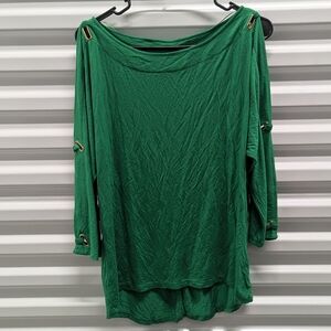 Cable & Gauge Green Cold Shoulder Blouse Size Large Old Money